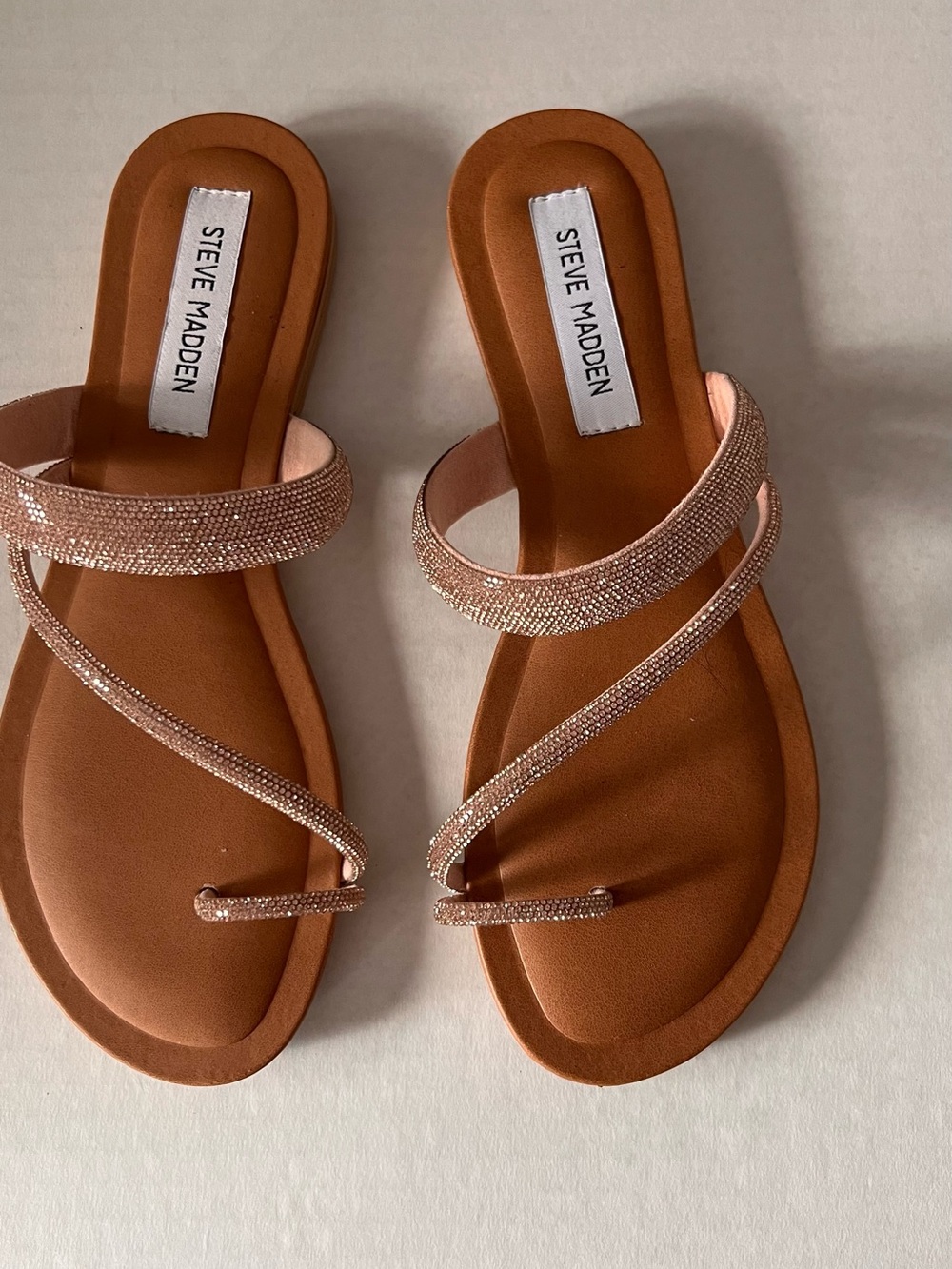 Steve Madden Rose Gold Crystal Strappy Slide Sandals